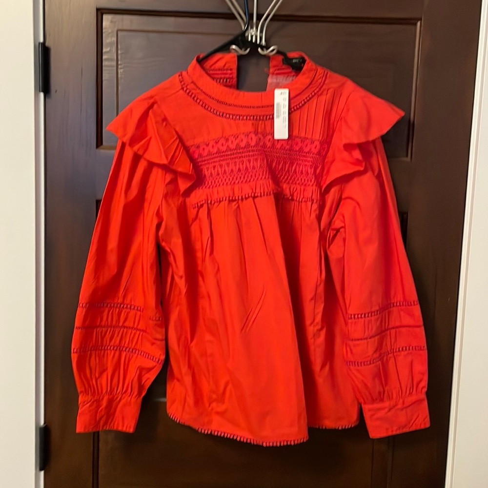 J crew red ruffle blouse